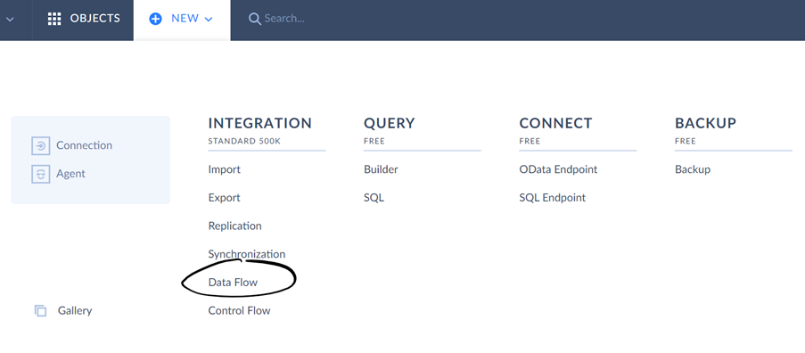 Data Flow creation via Skyvia