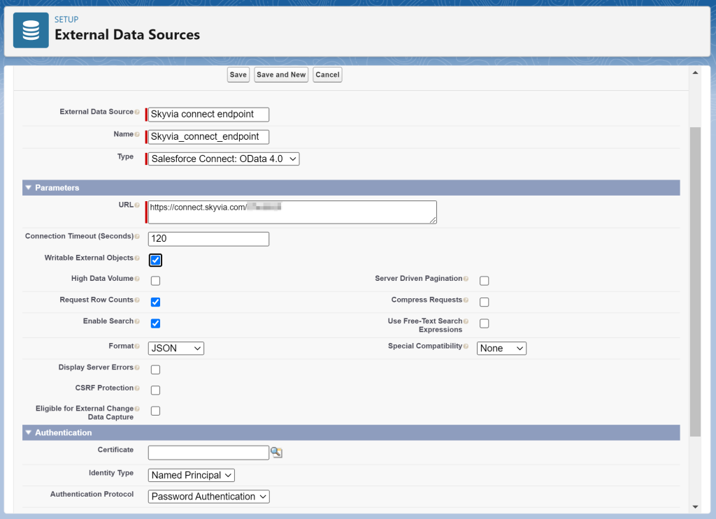 Setup for External data sources