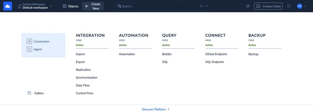 Skyvia interface