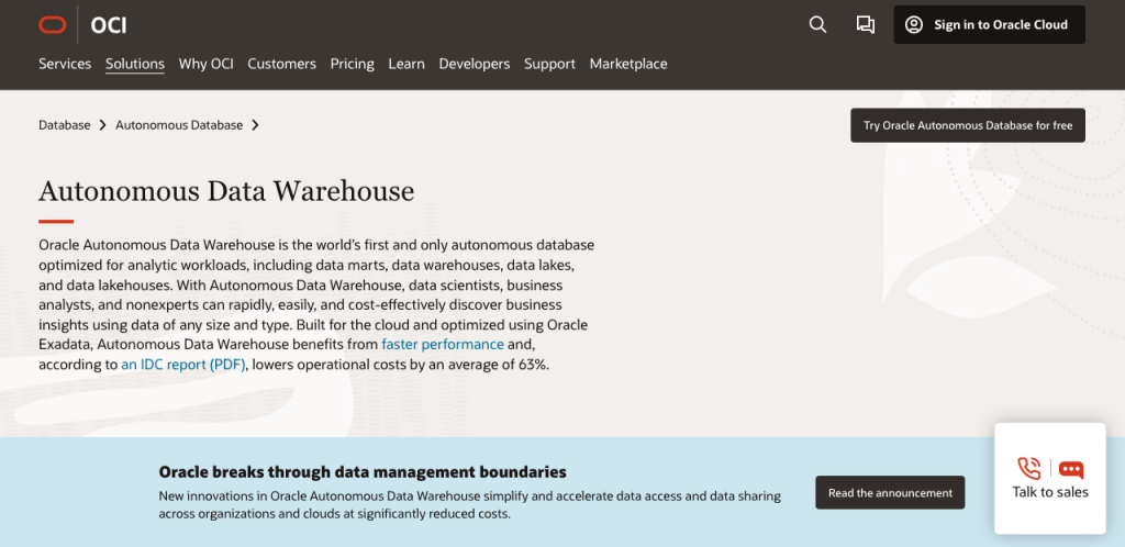 Oracle Autonomous Data Warehouse