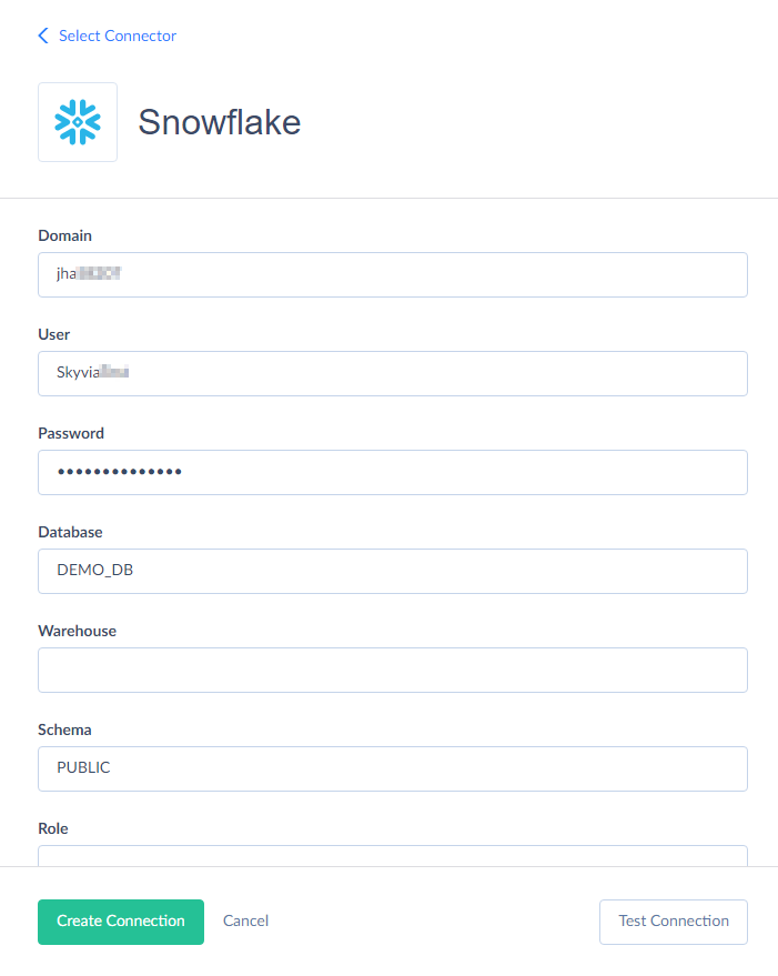 Snowflake connection by Skyvia