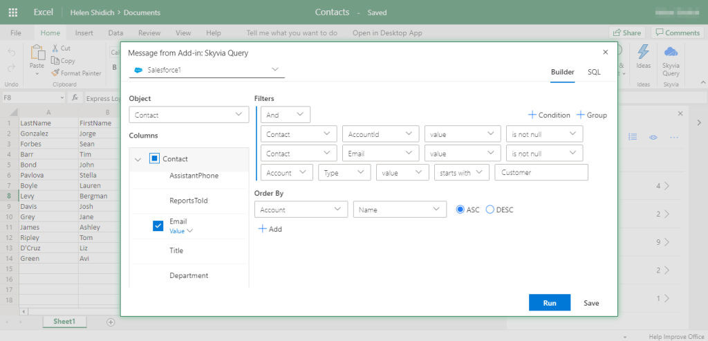 Skyvia Query Excel add-in