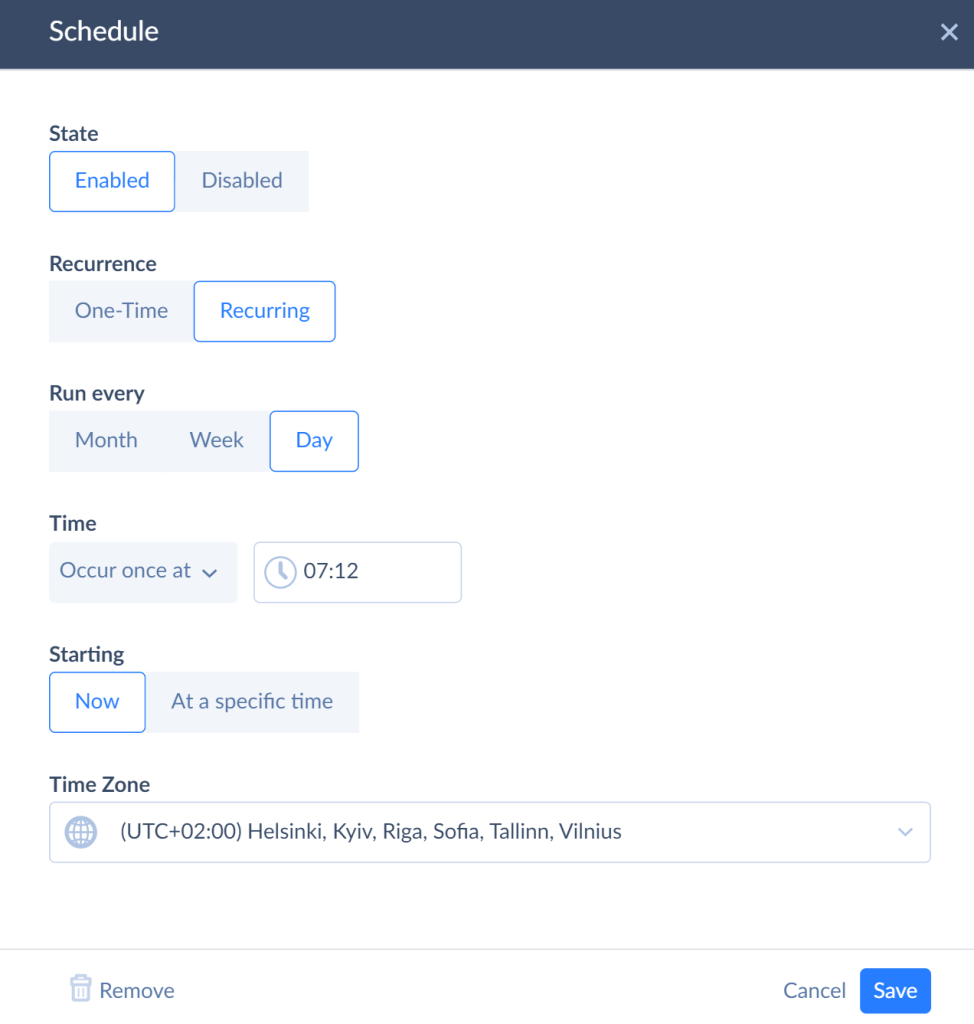 Schedule data export by Skyvia