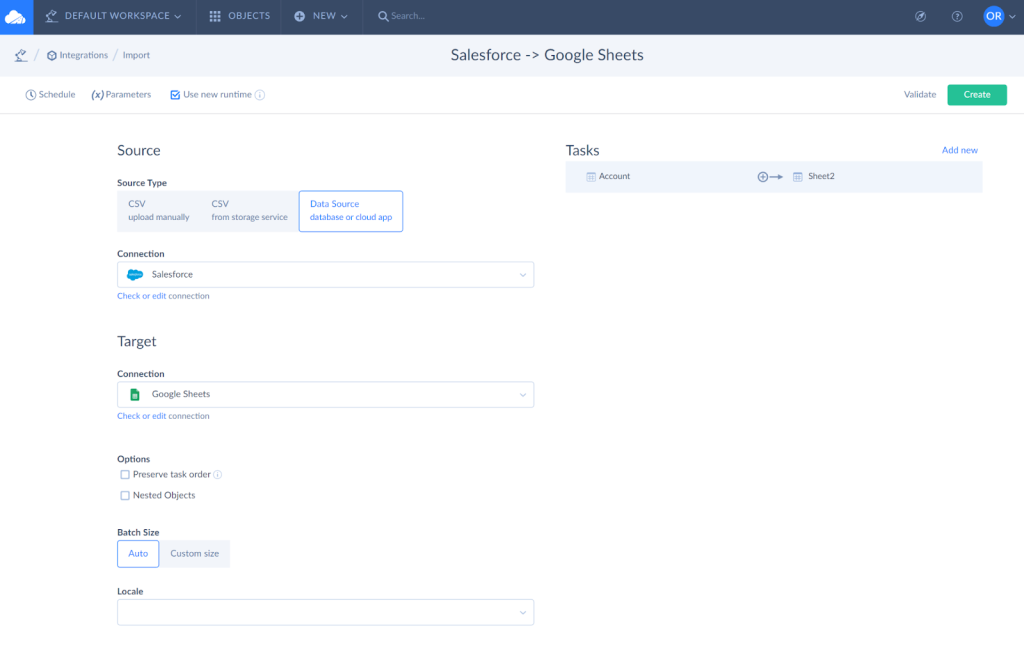 Salesforce to Google Sheets by Skyvia