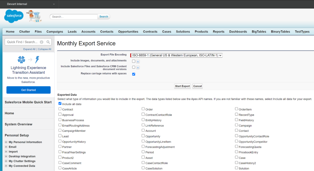 Salesforce Export service
