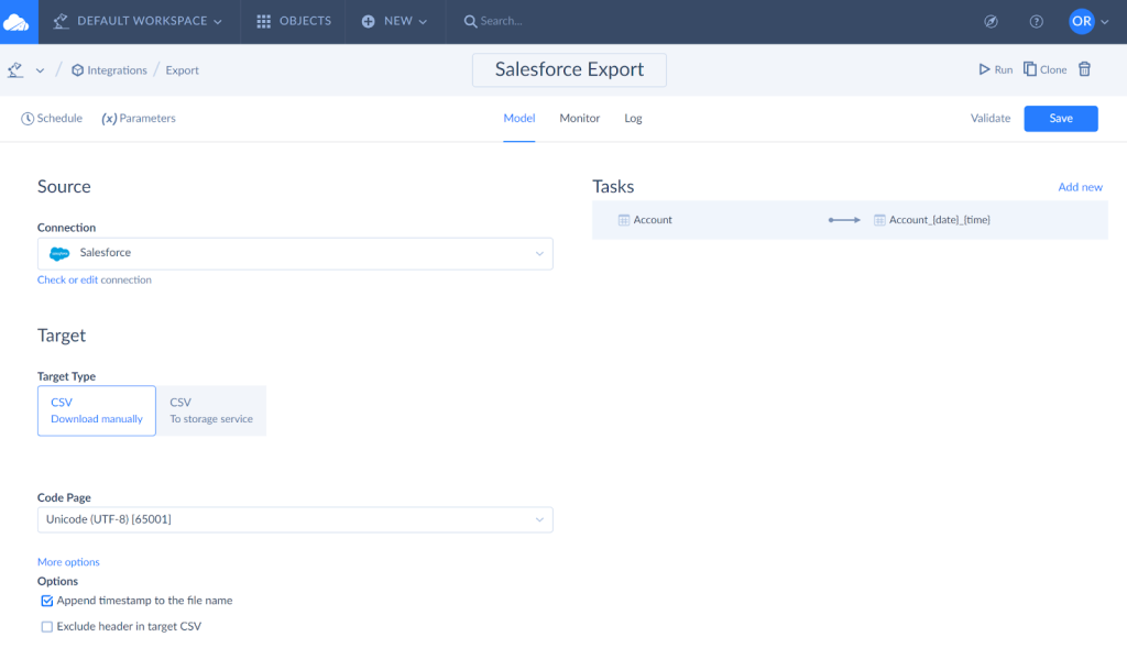 Salesforce data export by Skyvia