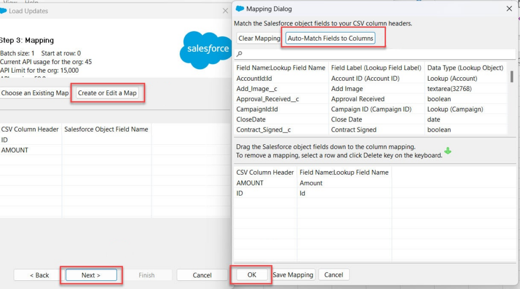 Mapping dialog