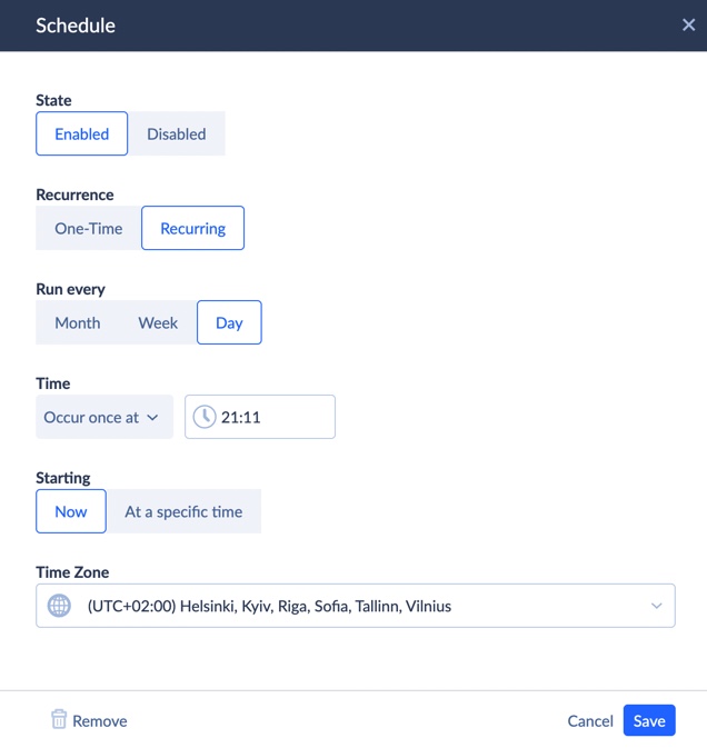 schedule in Skyvia platform