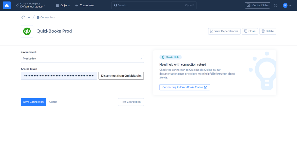 QuickBooks connection by Skyvia