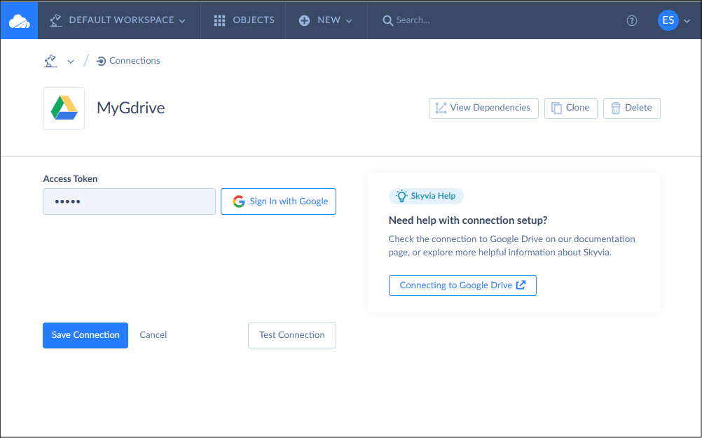 configure Google Drive connection by Skyvia