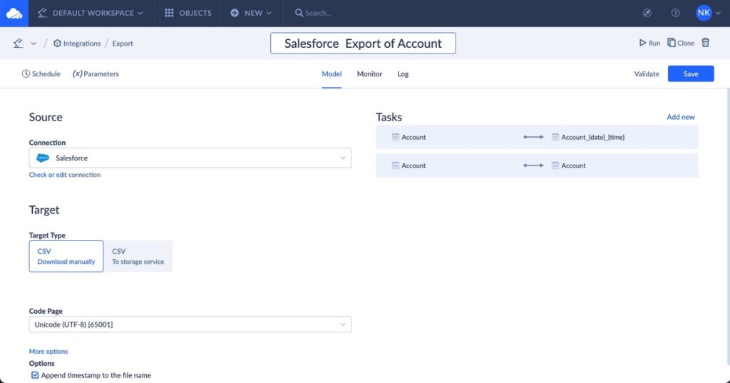 Salesforce data export by Skyvia