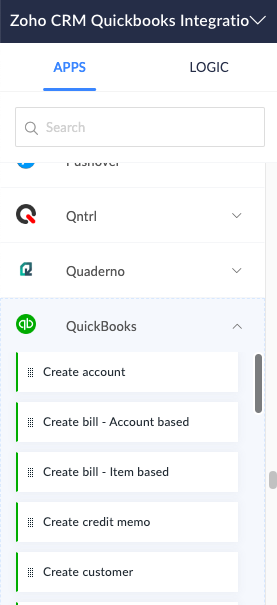 Zoho app menu