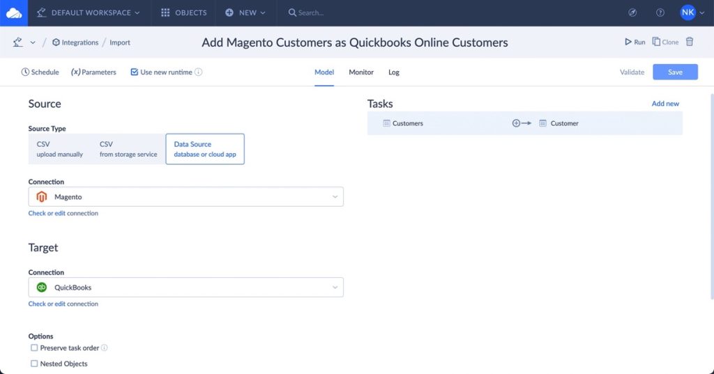 Magento to QuickBooks integration by Skyvia