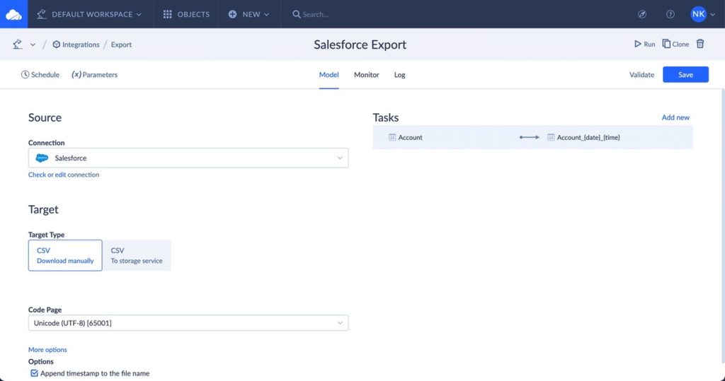 Salesforce data export by Skyvia