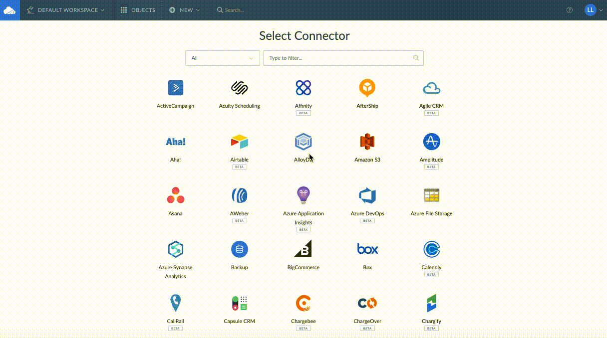 Select connector in Skyvia