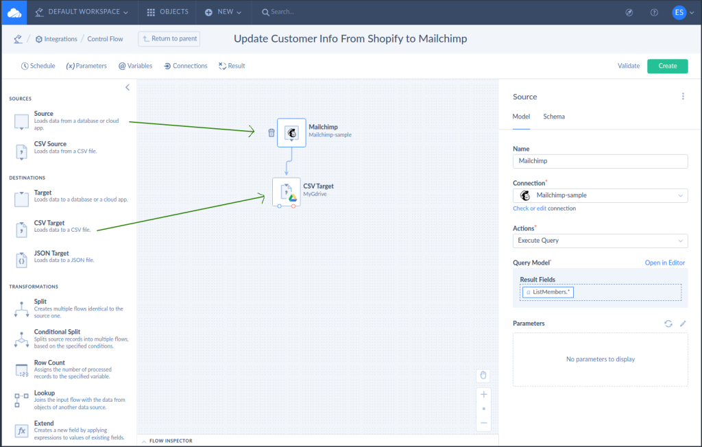 Update Customer info from Shopify to Mailchimp by Skyvia