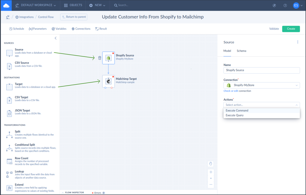 Update Customer info from Shopify to Mailchimp by Skyvia