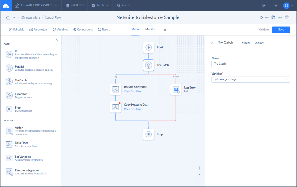 Try-Catch component by Skyvia