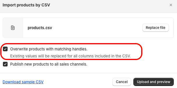 Shopify Import products by CSV