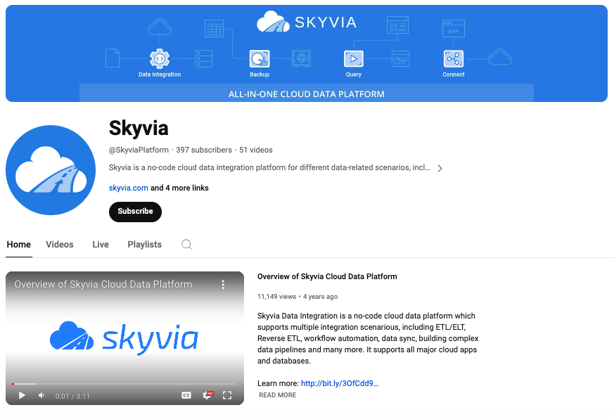 Skyvia YouTube channel