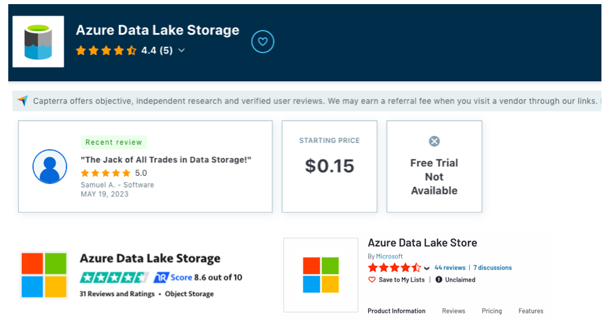 Azure Data Lake rating