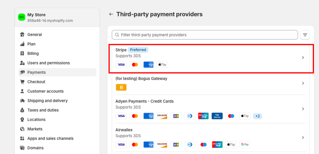 Stripe payment gateway on Shopify