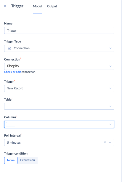 Shopify setup in automation workflow Skyvia