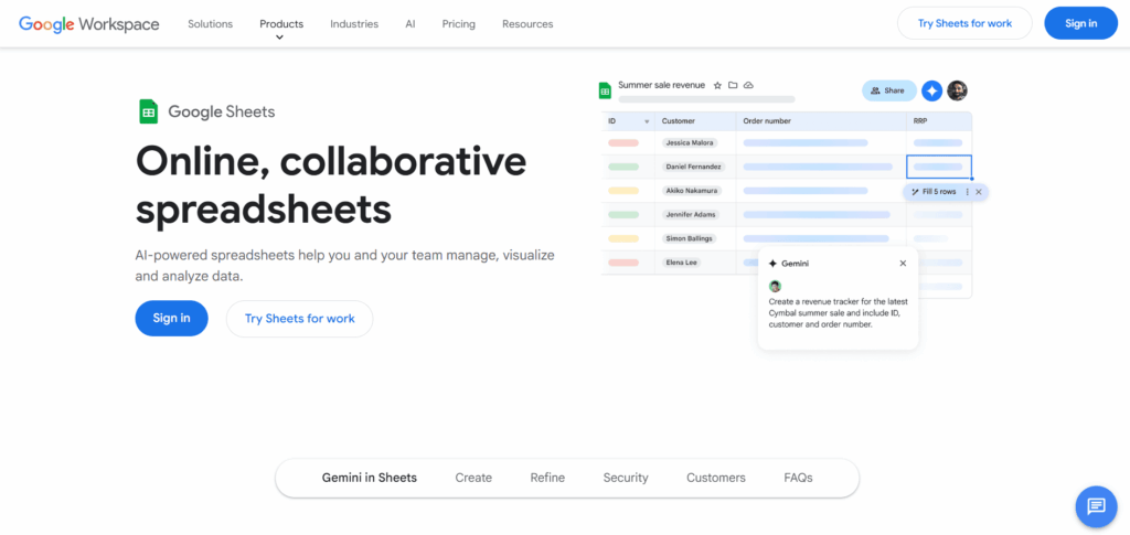 Google Sheets Homapage Google Sheets