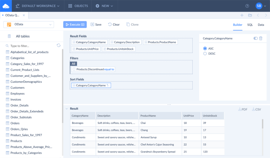 Skyvia Visual Query Builder for OData Sources OData Sources Query in Skyvia Visual Query Builder