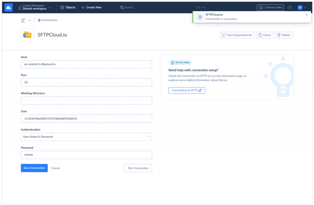 SFTP connection by Skyvia