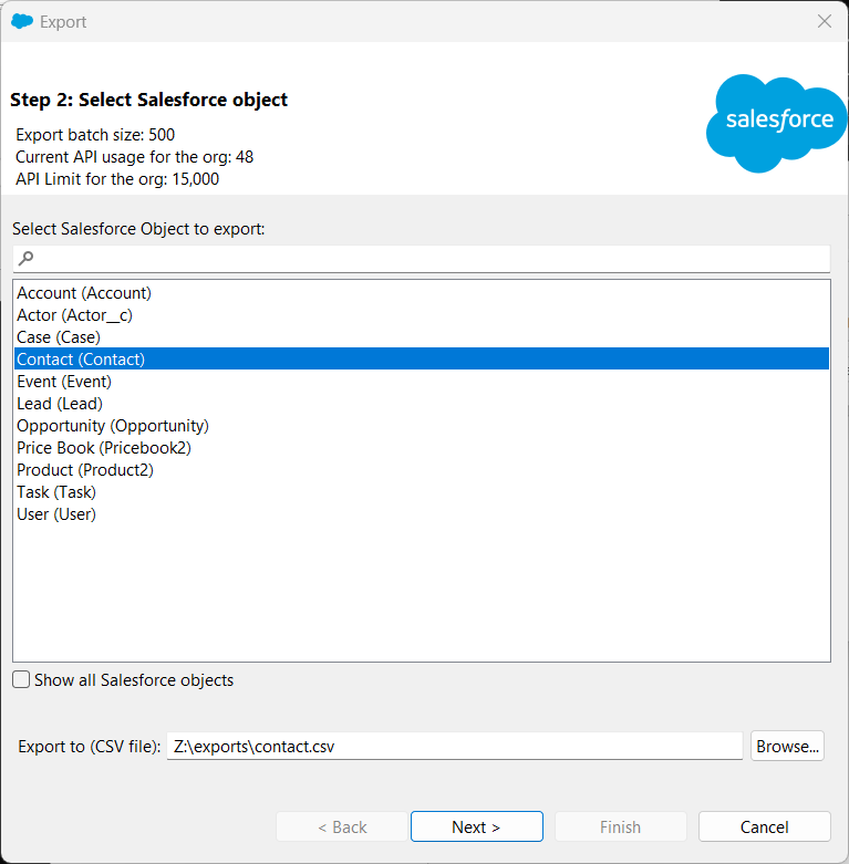 select Salesforce object