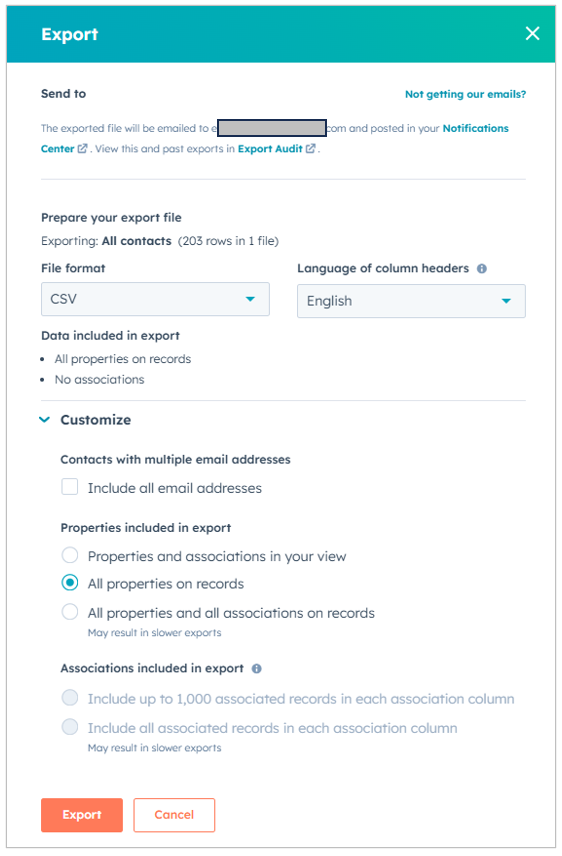 Hubspot export