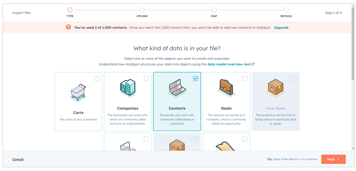 HubSpot data types