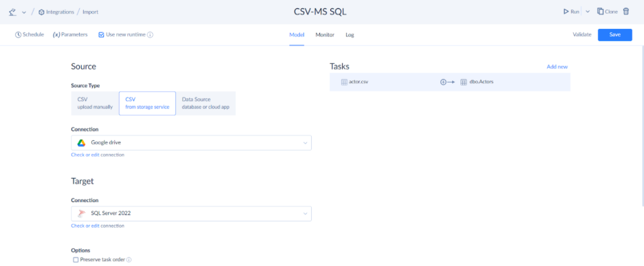 Skyvia Import Main Page