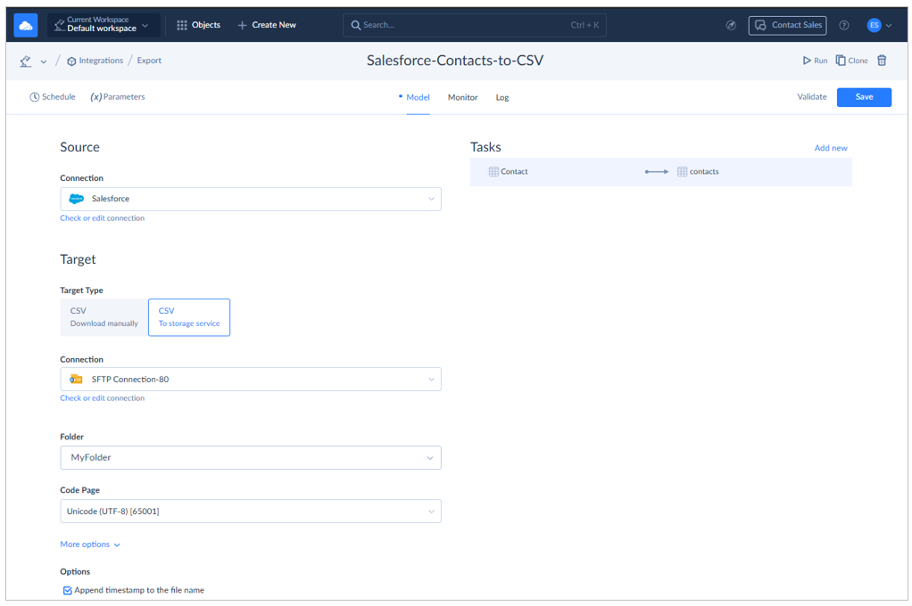 Salesforce Contacts to CSV by Skyvia