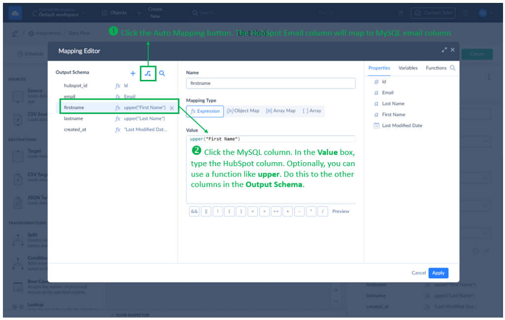 Skyvia Mapping editor