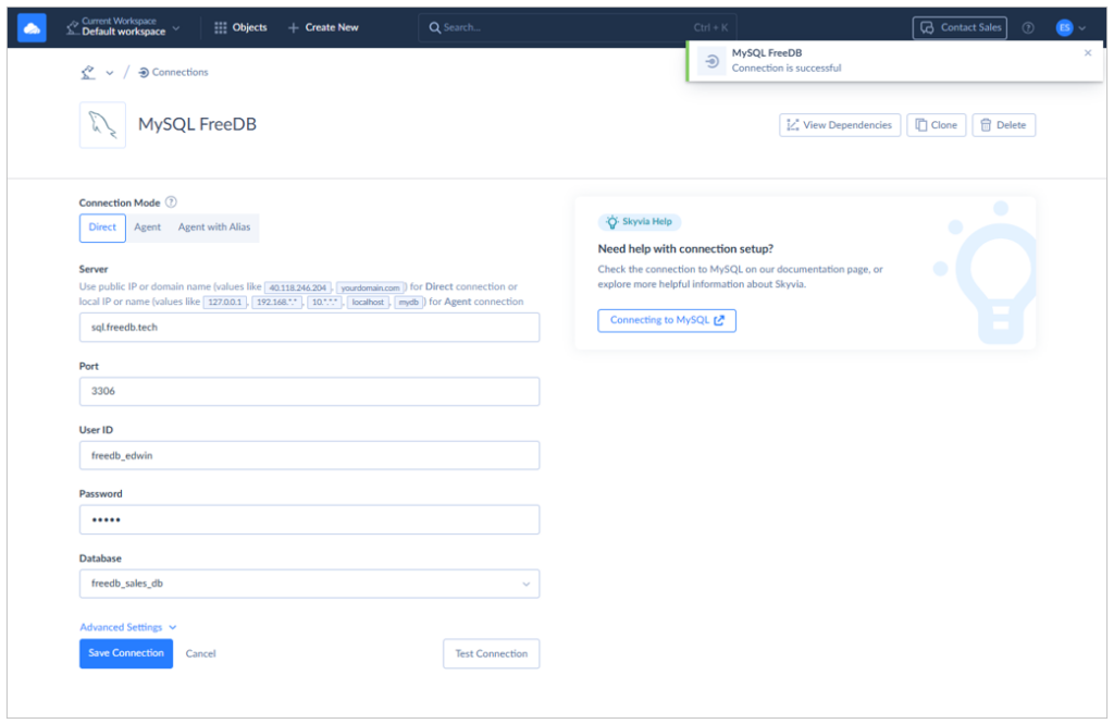 MySQL connector by Skyvia