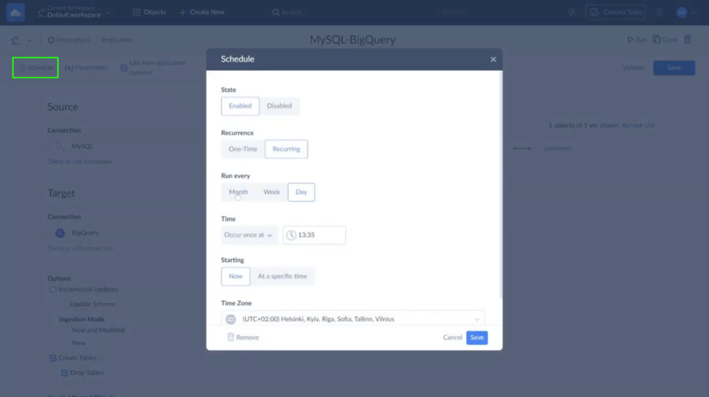 Skyvia Replication Scheduling