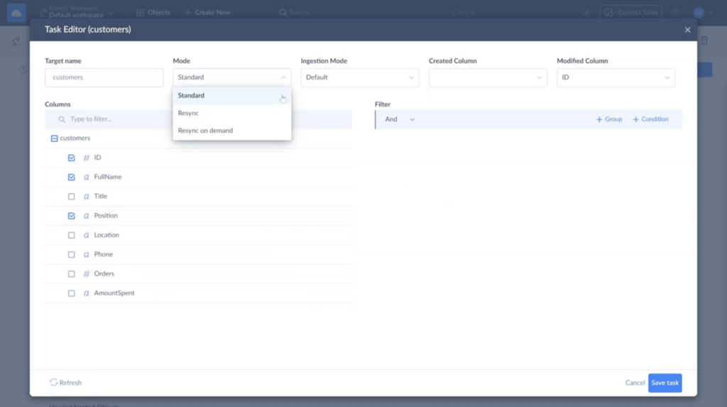Select a Mode in Skyvia Replication