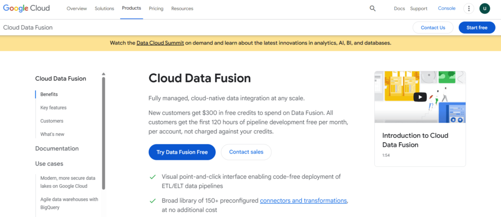 Google Cloud Data Fusion home page Google Cloud Data Fusion