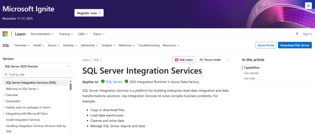Microsoft SQL Server Integration Services (SSIS) home page Microsoft SQL Server Integration Services (SSIS)