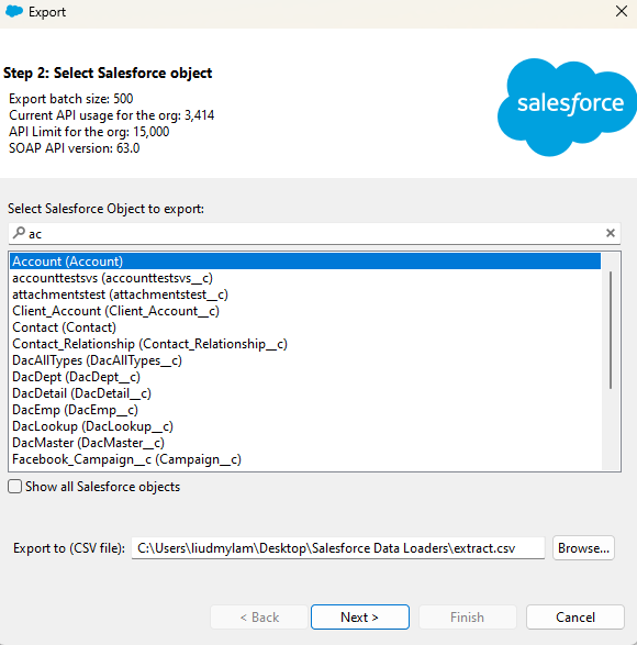 Select Salesforce object