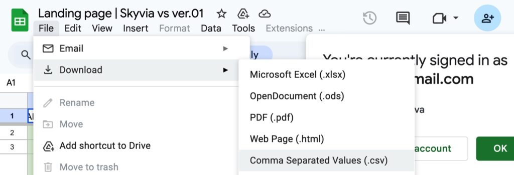 CSV from Google Sheets