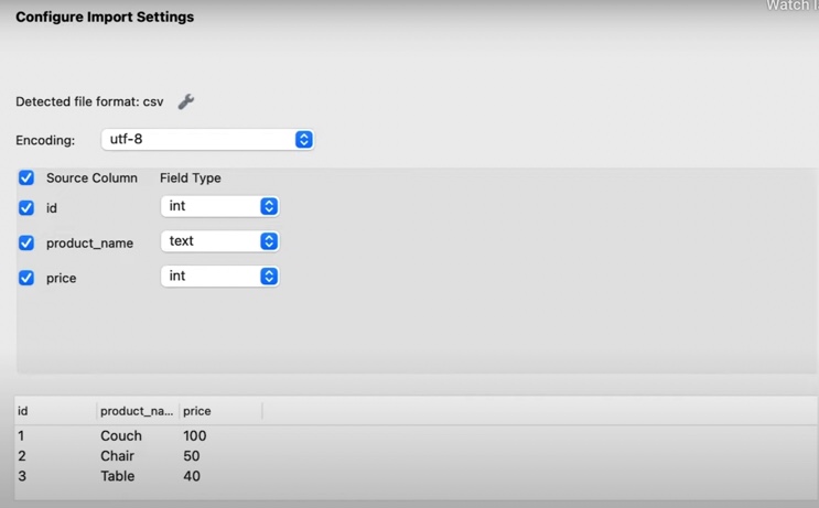 Table Data Import Wizard