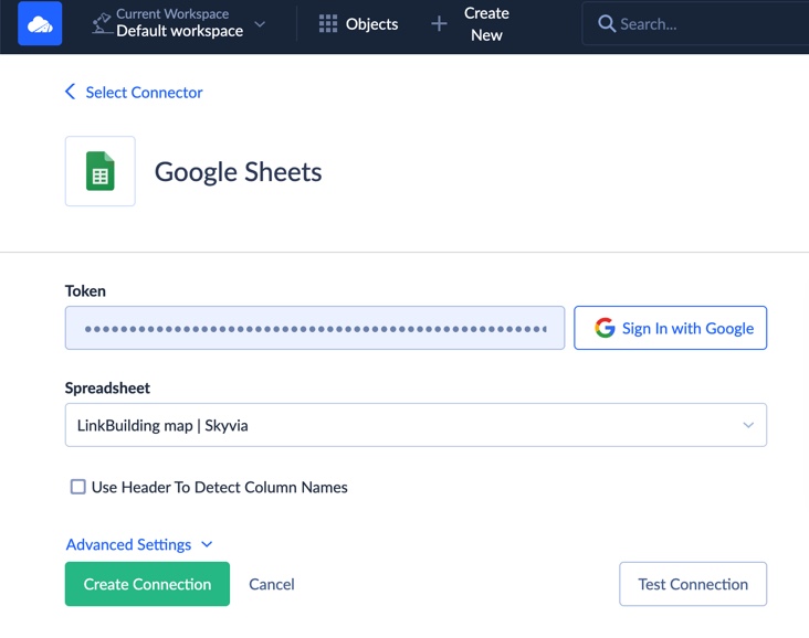 Google Sheets connection
