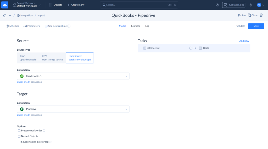QuickBooks Pipedrive integration by Skyvia