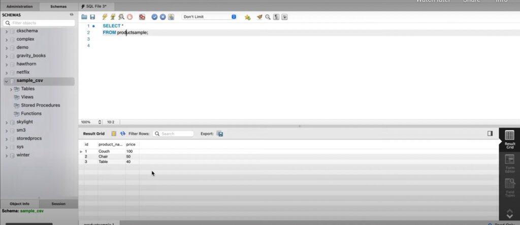 sample csv
