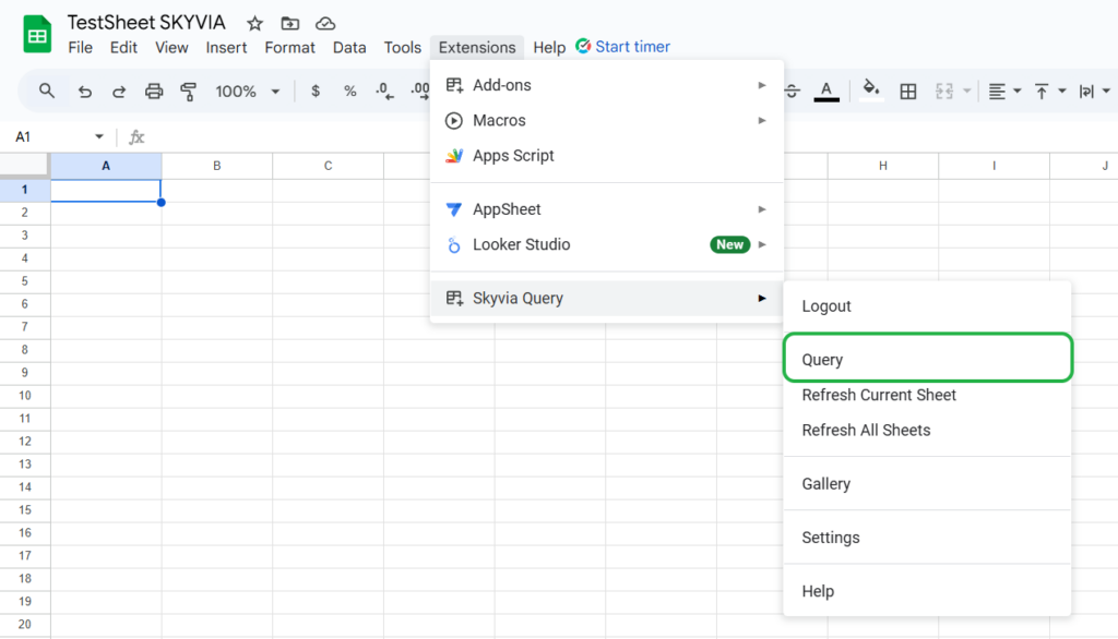 Skyvia Query add-on Google Sheets