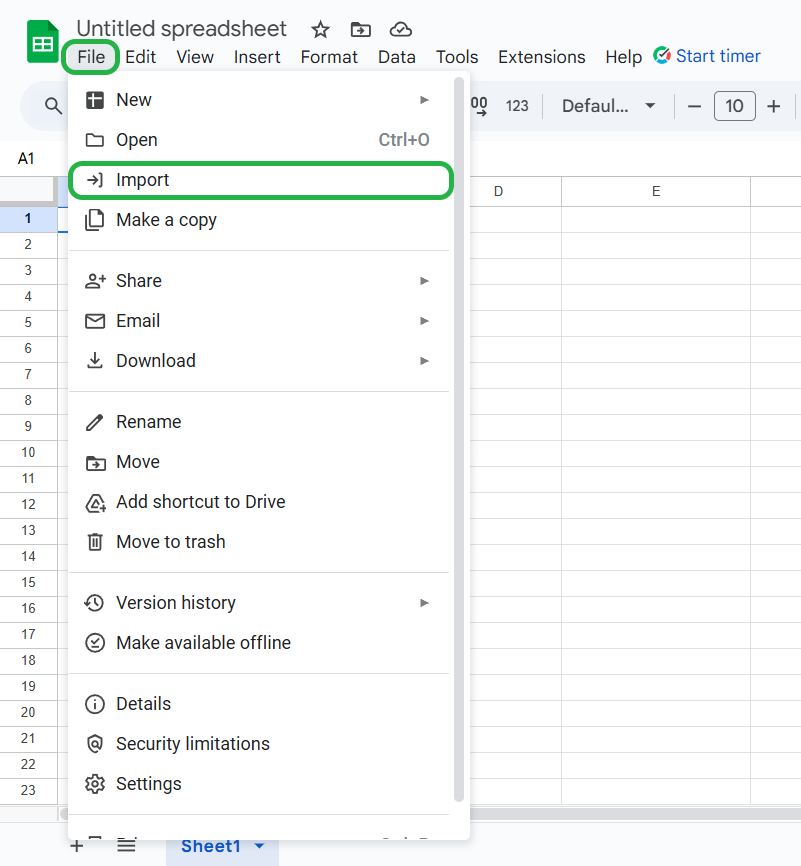 Google Sheets import