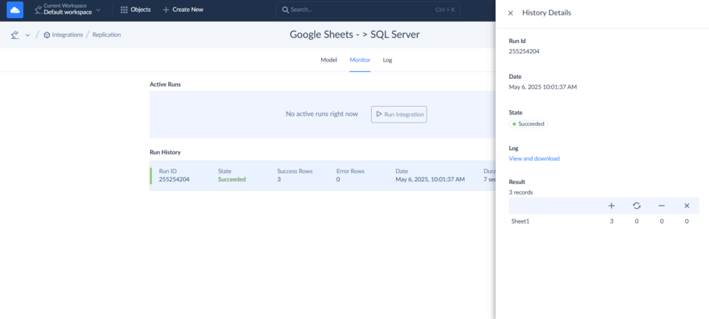 Skyvia monitor and logs